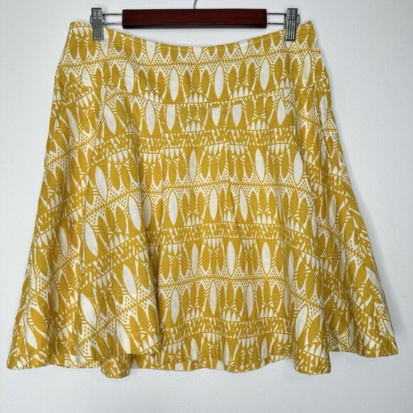 H&M Linen Skirt Yellow White Geometric Size 8 - Picture 3 of 10